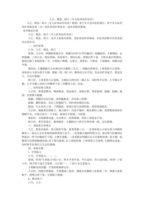 立正、稍息、跨立(军人队列动作培训)
