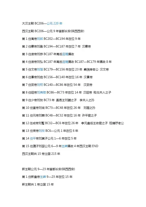 汉朝历代皇帝