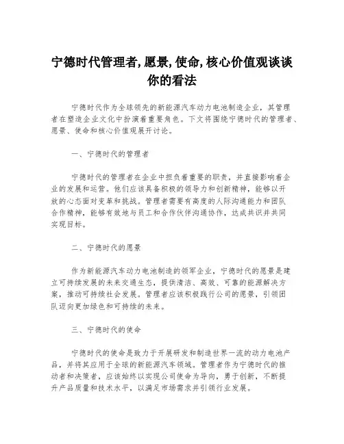 宁德时代管理者,愿景,使命,核心价值观谈谈你的看法