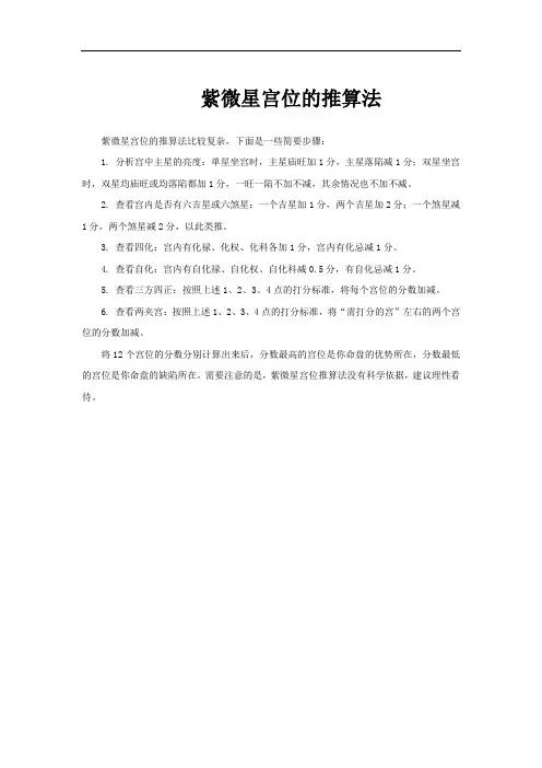 紫微星宫位的推算法