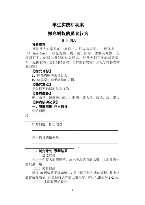 探究蚂蚁的觅食行为刘凡