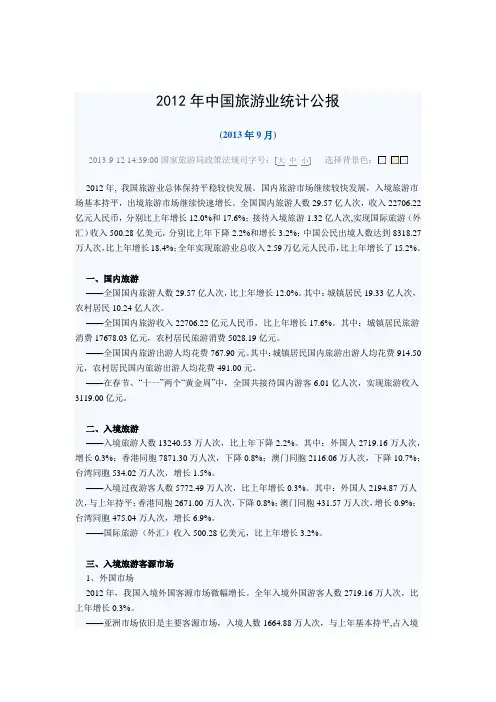 2012年中国旅游业统计公报