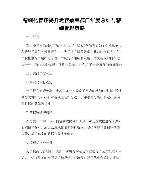 精细化管理提升运营效率部门年度总结与精细管理策略