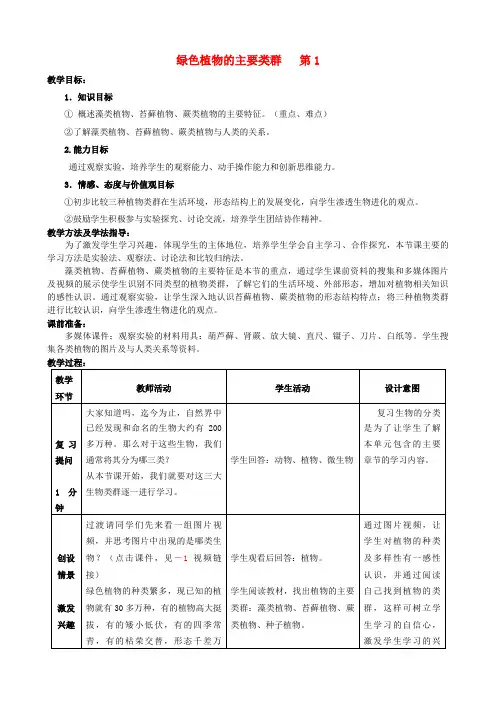 初中生物七上《绿色植物的主要类群》教案_1