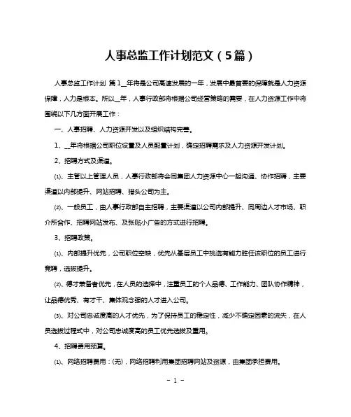 人事总监工作计划范文(5篇)