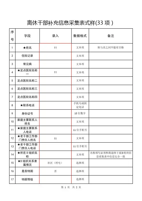 机关单位离休干部补充信息采集表式样