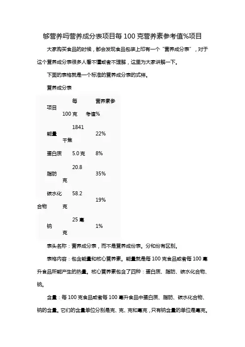 够营养吗 营养成分表 项目 每100克 营养素参考值% 项目