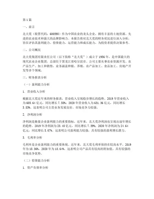 北大荒财务分析报告(3篇)