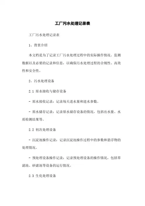 工厂污水处理记录表