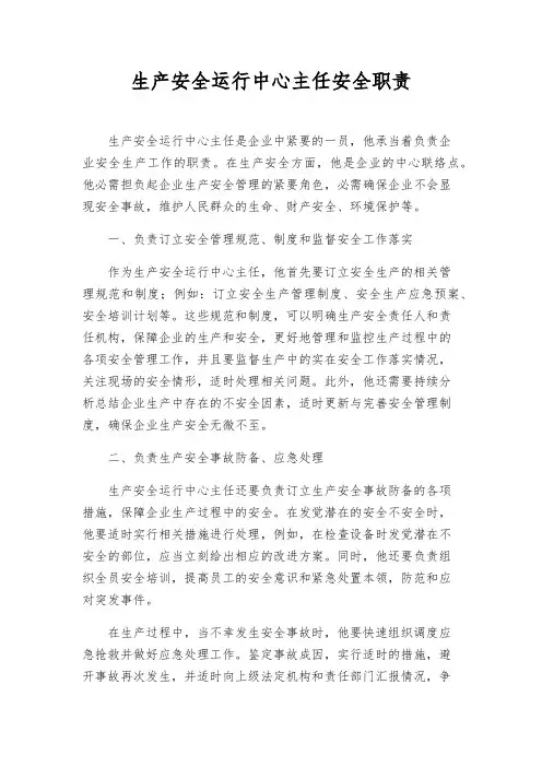 生产安全运行中心主任安全职责