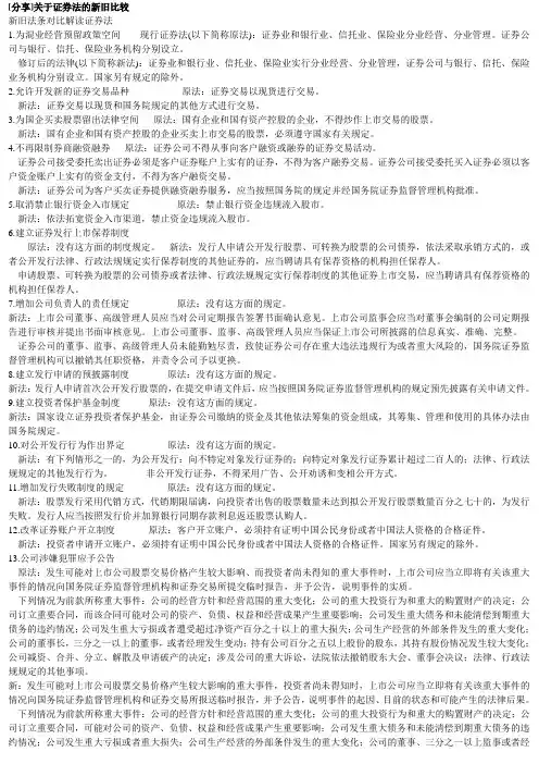 关于证券法的新旧法条比较