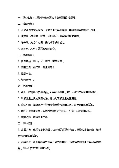 大班科学教案活动《自然测量》含反思