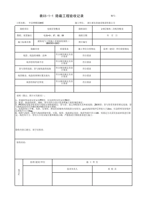 1-3层墙体二次配管隐蔽工程验收记录 1