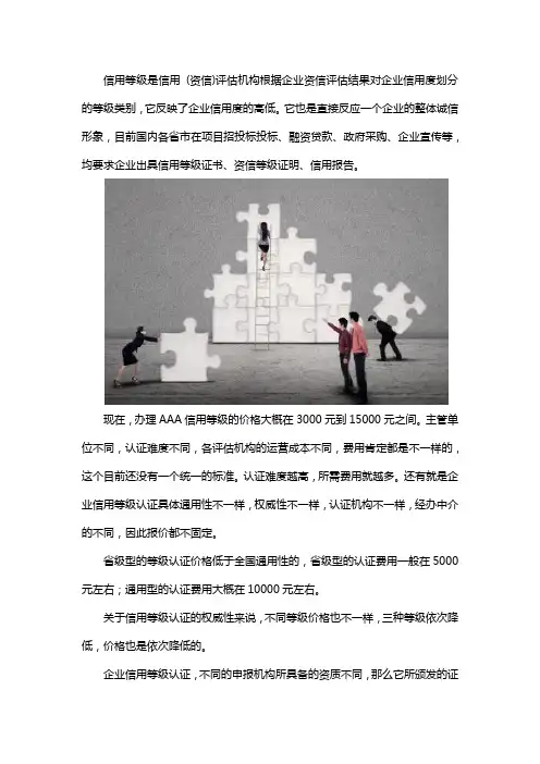 信用等级AAA证书多少钱
