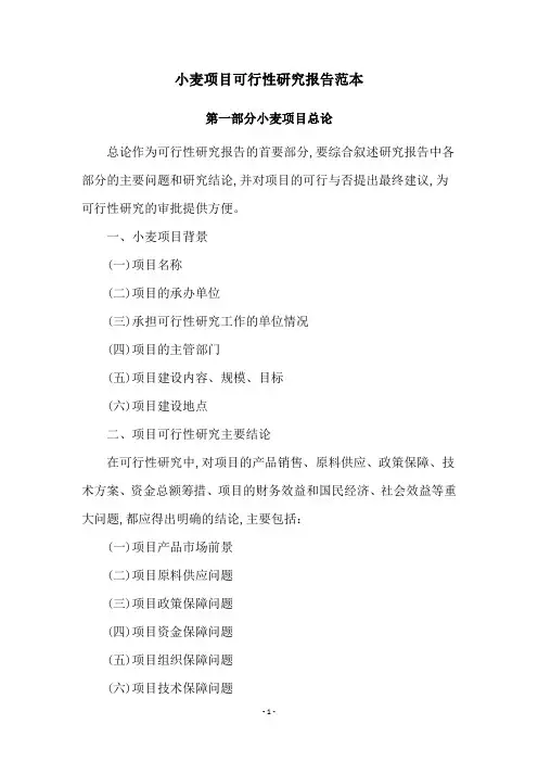 小麦项目可行性研究报告范本