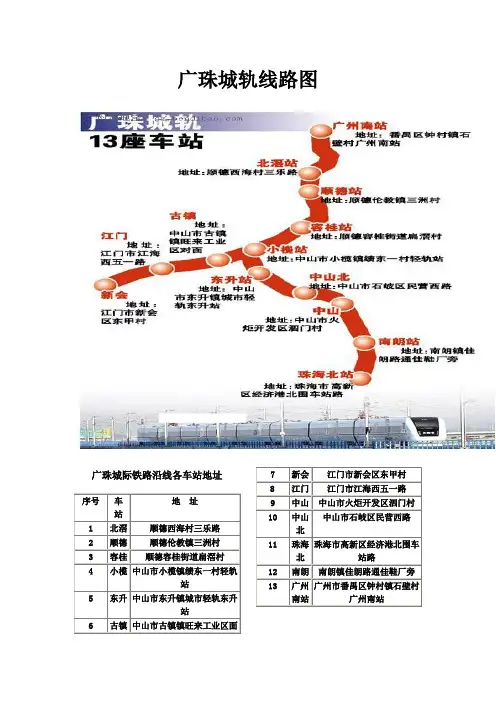 广珠城轨线路图及票价