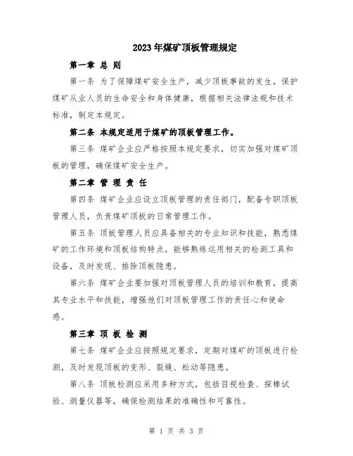 2023年煤矿顶板管理规定