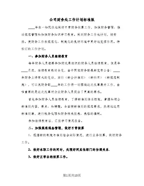 公司财务处工作计划标准版（四篇）