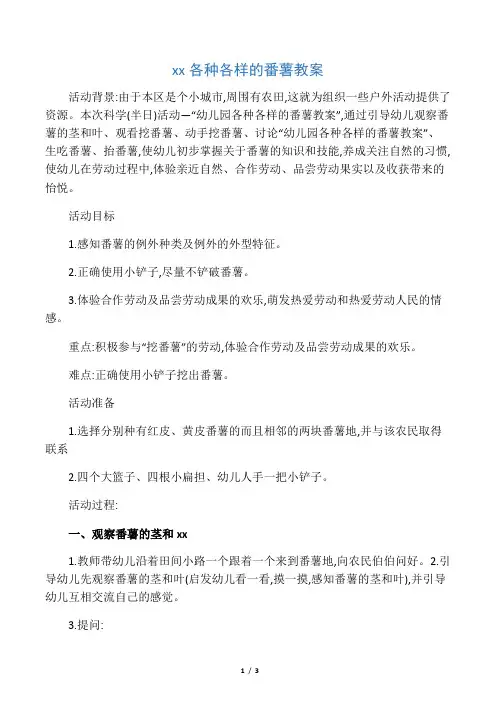 幼儿园各种各样的番薯教案
