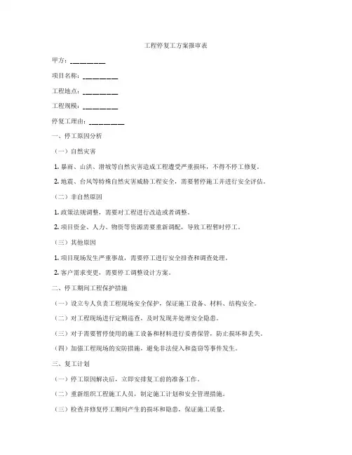 工程停复工方案报审表