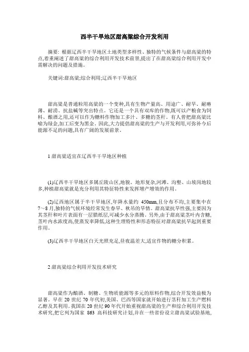 西半干旱地区甜高粱综合开发利用