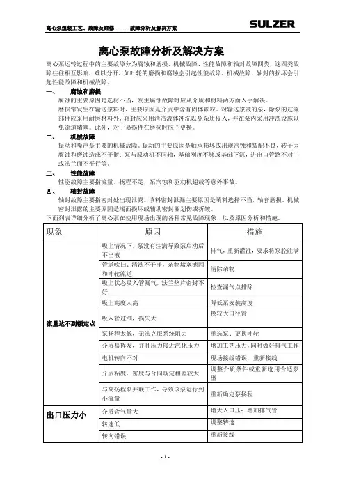离心泵故障及分析-专篇