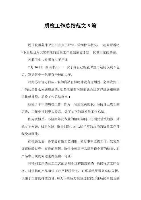 质检工作总结范文5篇