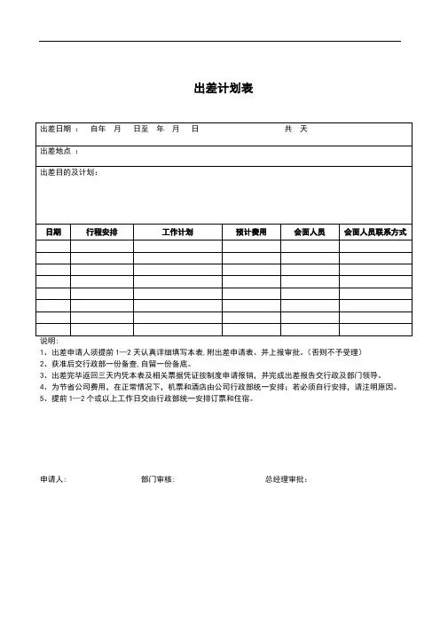 出差计划表