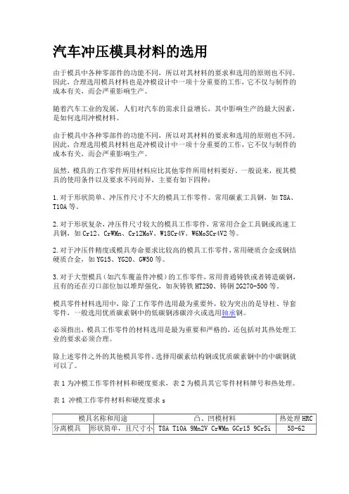 汽车冲压模具材料的选用