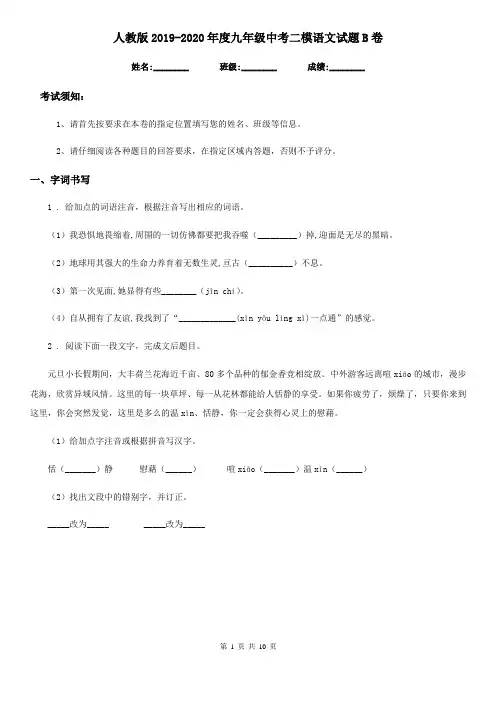 人教版2019-2020年度九年级中考二模语文试题B卷