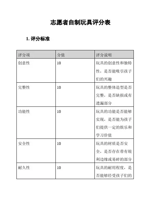 志愿者自制玩具评分表