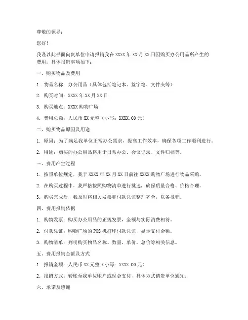 买东西报销申请书模板范文