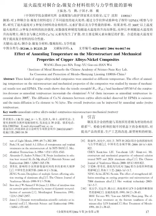 退火温度对铜合金-镍复合材料组织与力学性能的影响