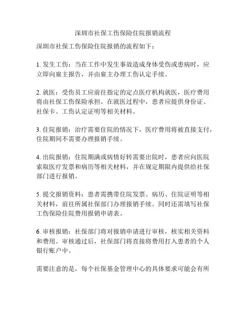 深圳市社保工伤保险住院报销流程
