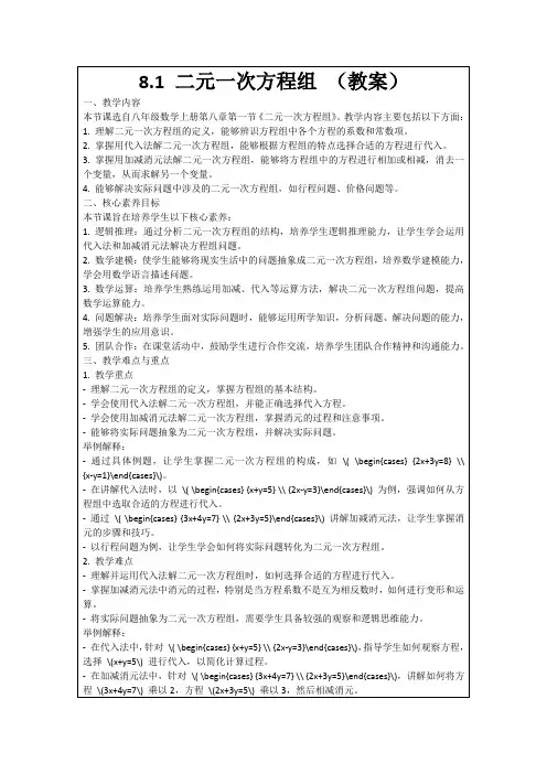 8.1二元一次方程组(教案)
