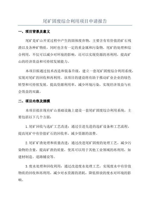 尾矿固废综合利用项目申请报告