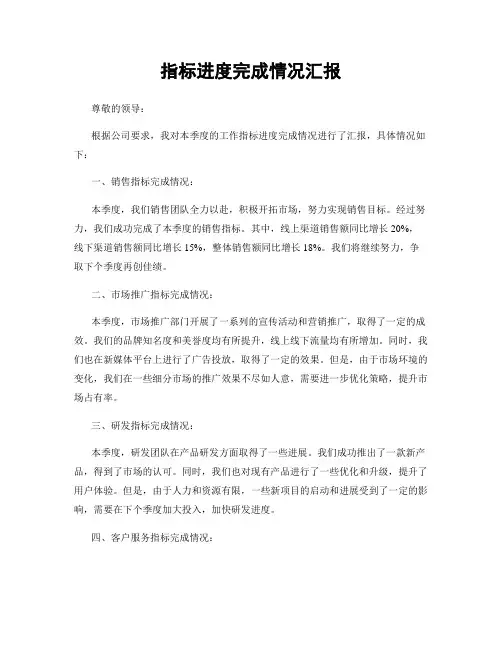 指标进度完成情况汇报
