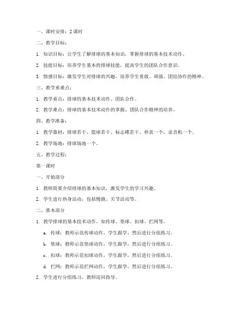 小学排球教案简案模板范文