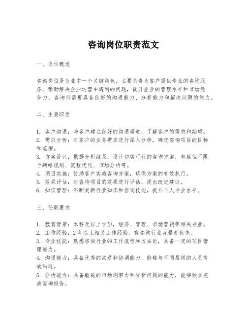 咨询岗位职责范文