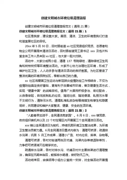 创建文明城市环境垃圾清理简报