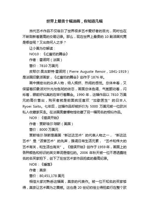 世界上最贵十幅油画，你知道几幅