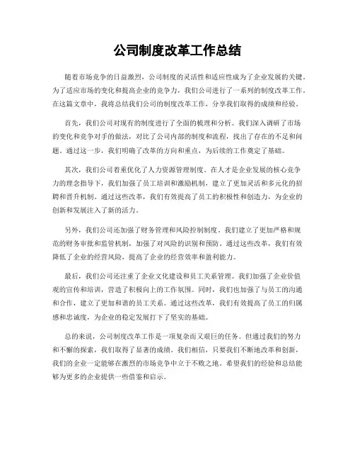 公司制度改革工作总结