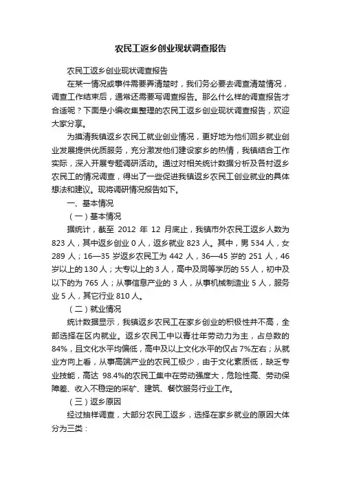 农民工返乡创业现状调查报告