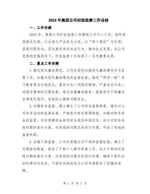 2024年集团公司纪检监察工作总结