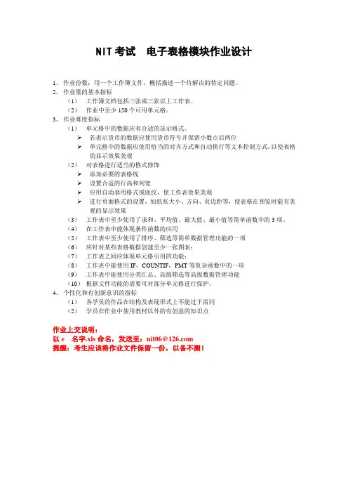 NIT考试EXCEL模块作业设计