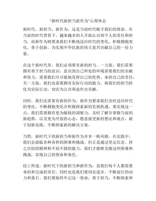 “新时代新担当新作为”心得体会