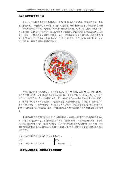 龙年5盎司彩银币回收价格