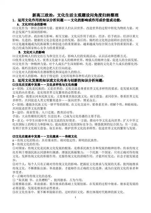 文化生活主观题设问角度归纳整理