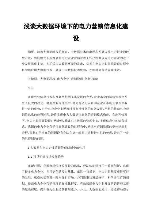 浅谈大数据环境下的电力营销信息化建设