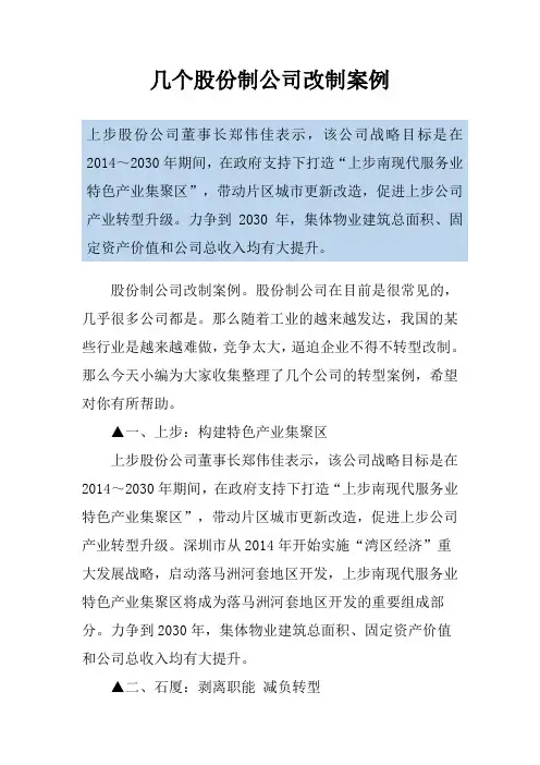 几个股份制公司改制案例